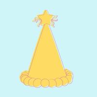 A festive yellow party hat with a star on top, perfect for birthday celebrations and special occasions. The hat is hand-painted with doodle details, adding a fun touch to any party ensemble vector