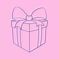 A pink box decorated with a bow on top, sitting on a flat surface. The box appears to be hand-painted with doodle designs vector