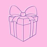 A pink box decorated with a bow on top, sitting on a flat surface. The box appears to be hand-painted with doodle designs vector