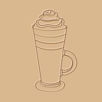 A hand-drawn illustration of a coffee cup on a brown background. The sketch features intricate details and shading, creating a realistic appearance of the cup vector