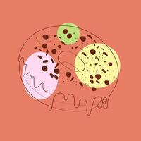 A detailed hand-drawn illustration of a doughnut topped with chocolate chips and colorful sprinkles. The artwork showcases the sweet treat in a playful and appetizing manner vector