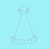 Blue drawing of a holiday cap with a star on top. The cap has a wavy edge and is decorated with three ribbons vector