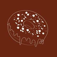 A chocolate donut with colorful sprinkles sits on a brown surface, showcasing its sweet and indulgent appeal vector