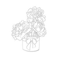 A detailed drawing of a vase filled with blooming peonies. The flowers are intricately hand-painted, adding a realistic touch to the artwork vector