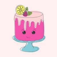 A hand-painted pink cake topped with a fresh lemon slice, adding a zesty and citrusy touch to the sweet treat. The cake looks delectable and visually appealing vector