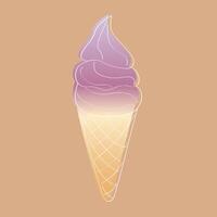 A single doodle-style ice cream cone with three scoops and a waffle cone, placed on a plain brown background. The cone is colorful and visually appealing vector