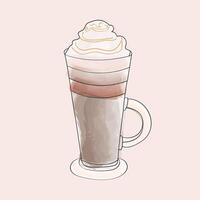 A cup filled with hot coffee topped with a generous swirl of whipped cream. The cream is fluffy and perfectly complements the rich aroma of the coffee vector