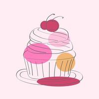 A single cupcake with a cherry resting on top of its sweet frosting. The cupcake is displayed against a plain background, showcasing its delightful presentation vector