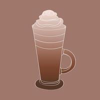 A white cup filled with steaming coffee topped with a generous dollop of whipped cream. The rich brown liquid contrasts beautifully with the fluffy white cream vector