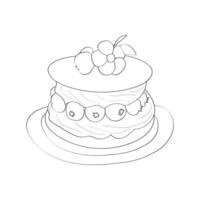 A hand-drawn illustration of a cake with cherries perched on its creamy layers, showcasing detailed brush strokes and artistic flair vector