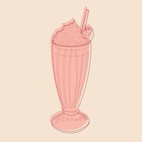 A hand-drawn illustration of a pink milkshake drink with a straw placed in it. The artwork showcases a vibrant and colorful depiction of the beverage vector