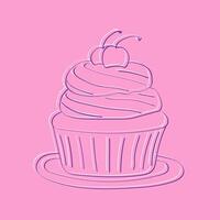 A hand-drawn illustration of a cupcake, featuring a fluffy sponge base, creamy frosting, and colorful sprinkles, set against a vibrant pink backdrop vector