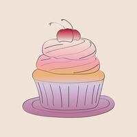 A single cupcake with pink frosting and a cherry placed on top. The cupcake is on a plain white background, showcasing its colorful and delicious appearance vector