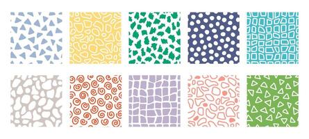 Seamless patterns pastel set in minimalistic style. Mid century aesthetic background vector