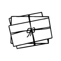 Bundle of letters tied with a ribbon. Correspondence tied with twine. Closed envelopes outline doodle sketch vector