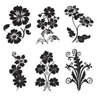 Vector large set of different black leaves of plants and flowers sketches silhouettes patterns Doodle sketch for tattoo vector flat