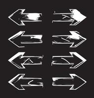 Vector creative drawn artistic arrows big set of 8 pieces silhouette white color on black background