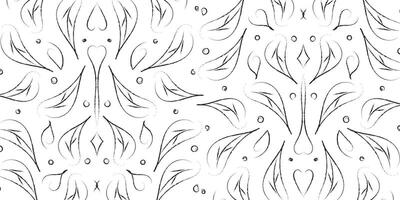 Seamless floral pattern with freehand doodle collage. Organic leaves line art cartoon background, simple nature line. vector