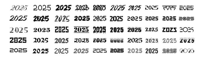 2025 year design collection. Set of handwriting 2025 numbers. Vector illustration.