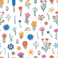 Spring wildflowers seamless pattern, floral wallpaper, textile print, wrapping paper, stationary, background decor. EPS 10 vector