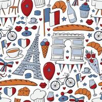 France seamless pattern with doodles for wallpaper, textile prints, wrapping paper, scrapbooking, backgrounds, etc. EPS 10 vector