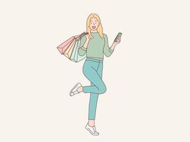 happy woman shopping vector illustration