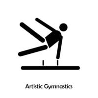 Artistic Gymnastics flat black icon vector isolated on white background. Olympic Sports