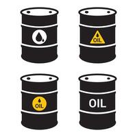 oil Barrel vector icon set petroleum drum vector symbol with drop sign on it in black color isolated on white background