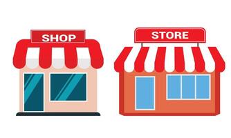 store icon flat design. shop building icon set in color vector. vector