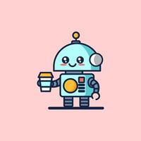 cute simple Robot icon with coffee vector