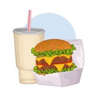 ilustración de hamburguesa y soda vector