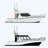 Boat vector in two styles one color and a luxury style illustration.