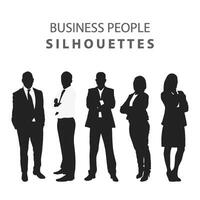 Vector silhouettes of men and a women, a group of standing business people