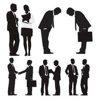 Silhouettes of people working group of standing business people vector illustration on isolated white background.