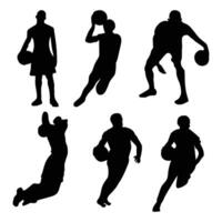 Silhouette basketball players with different poses, gestures. isolated on white background. vector