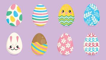 Happy Ester Icons Set. Easter Eggs with Realistic Ornament Pattern Vector Illustration