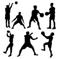 silueta baloncesto recopilación, conjunto baloncesto jugador en acción con pelota vector