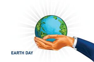 Hands holding globe happy earth day design vector