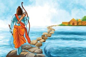 Shri ram navami with bow an arrow card background vector