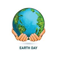 Hands holding globe happy earth day saving planet background vector