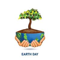 Hand holding tree with half globe concept happy earth day background vector