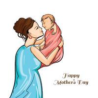 Hand draw happy mothers day mom and child love card background vector
