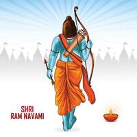 Lord rama with bow and arrow sri ram navami background vector