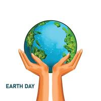 Hands holding globe happy earth day design vector