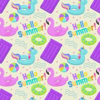 Inflatable rubber toys for water and beach. Inflatable swimming circle with blue unicorn, flamingo, circle pattern, ball. Seamless vector pattern on summer and marine themes.
