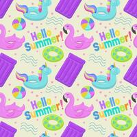 Inflatable rubber toys for water and beach. Inflatable swimming circle with blue unicorn, flamingo, circle pattern, ball. Seamless vector pattern on summer and marine themes.