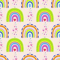 Seamless rainbow pattern. A rainbow in the sky and hearts. Design in bright colors for the children's room, textiles and fabrics vector
