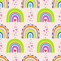 sin costura arco iris modelo. un arco iris en el cielo y corazones. diseño en brillante colores para el para niños habitación, textiles y telas vector