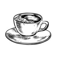 A cup of coffee, black and white vector illustration. For packaging, logos and labels. For banners, flyers, menus and posters.