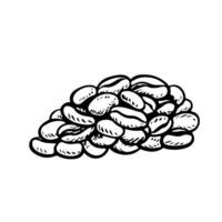 A handful of coffee beans, black and white vector illustration. For packaging, logos and labels. For banners, flyers, menus and posters.